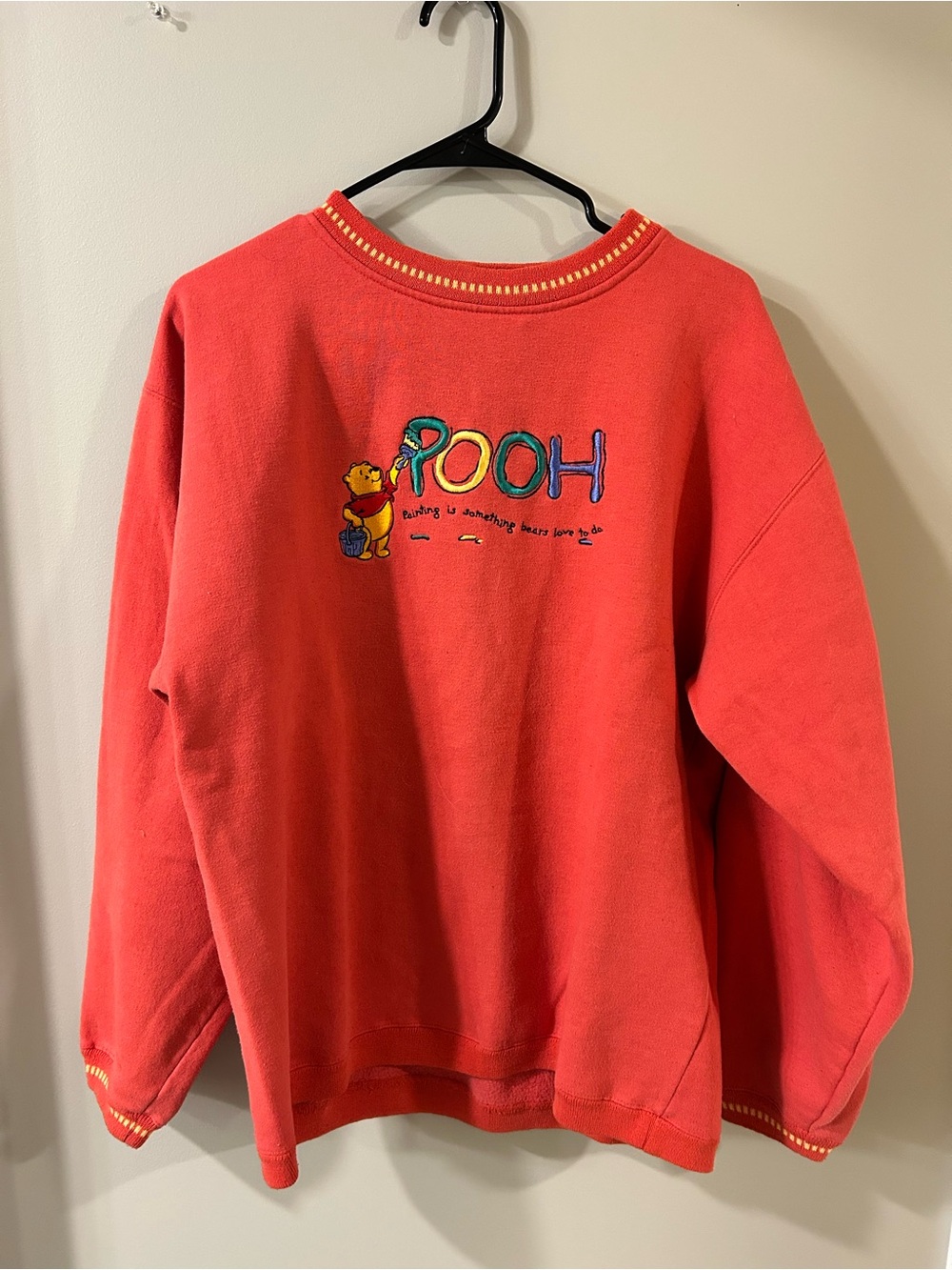 Vintage Disney Pooh embroidered crewneck (more peachy pink than red)